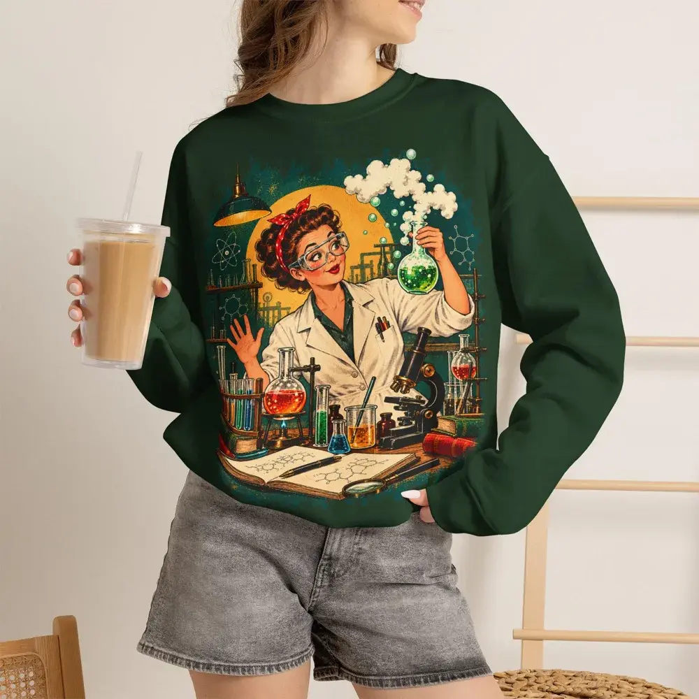 Chemie-Pullover im Retro-Comic-Stil