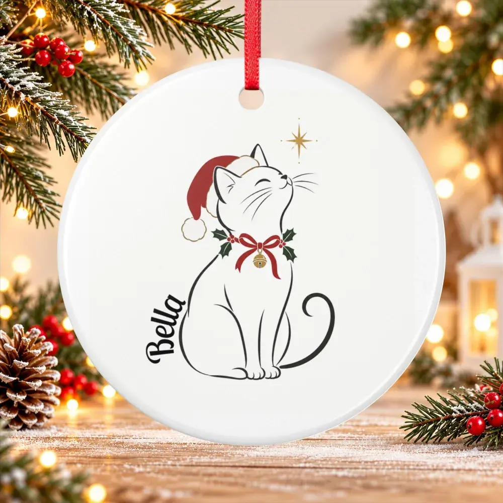 Elegante Katze mit Weihnachtsmütze – mit Namen