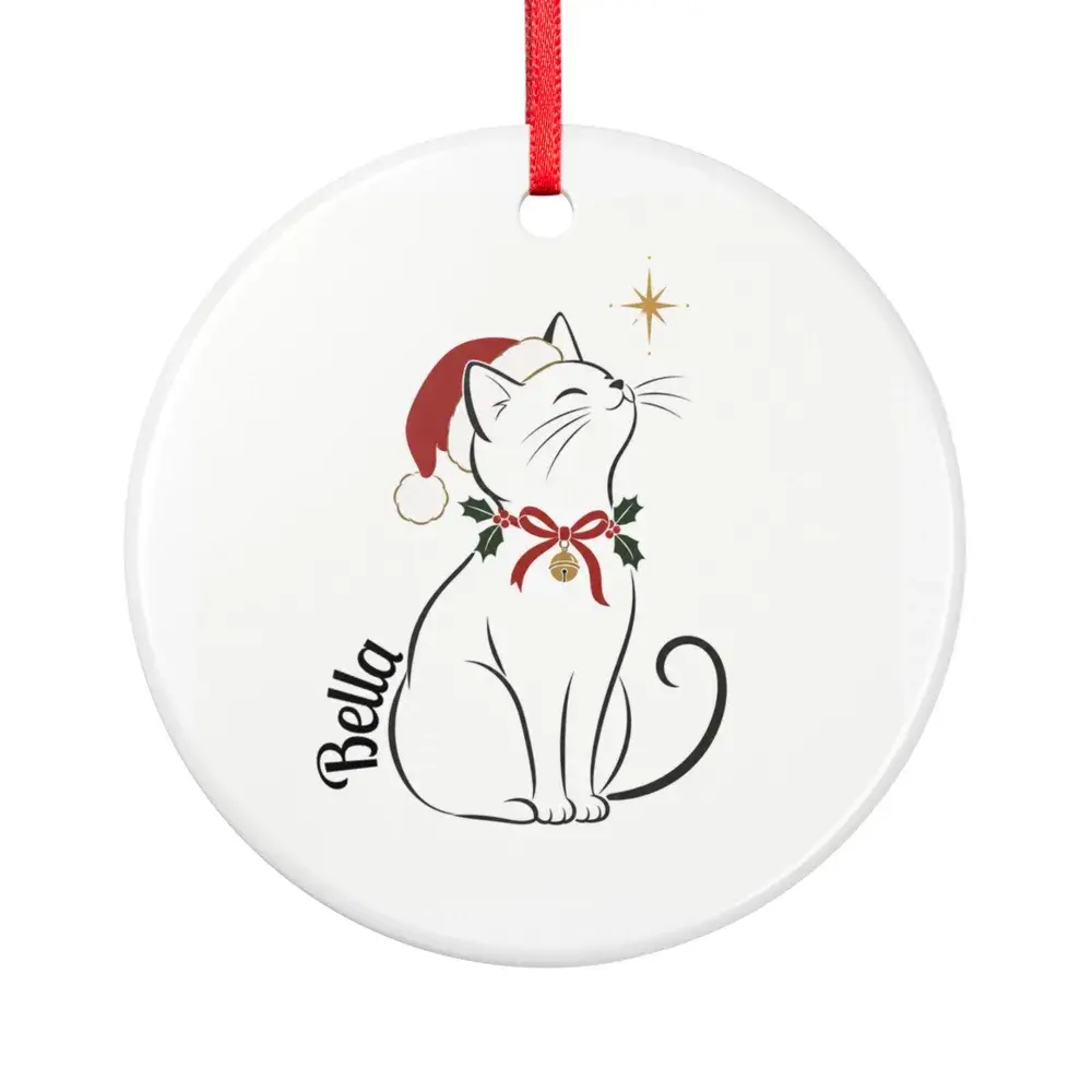 Elegante Katze mit Weihnachtsmütze – mit Namen, Ansicht 2