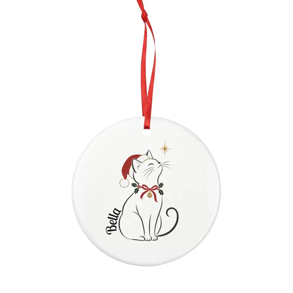Elegante Katze mit Weihnachtsmütze – mit Namen, Ansicht 3